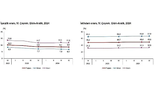 Hanehalkı İşgücü Araştırması sonuçlarına göre; 15 ve daha yukarı yaştaki